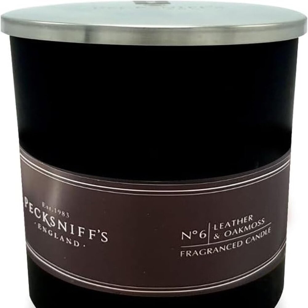 Pecksniff's Leather & Oakmoss Candle 6 Oz. In Glass With Lid From England